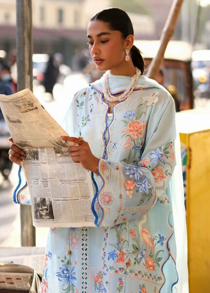 Wild Flower by Zaha Unstitched Embroidered Lawn 3 Piece Suit ZK26UWL ZF26-10 Forget Me Not Breeze - Festive Collection