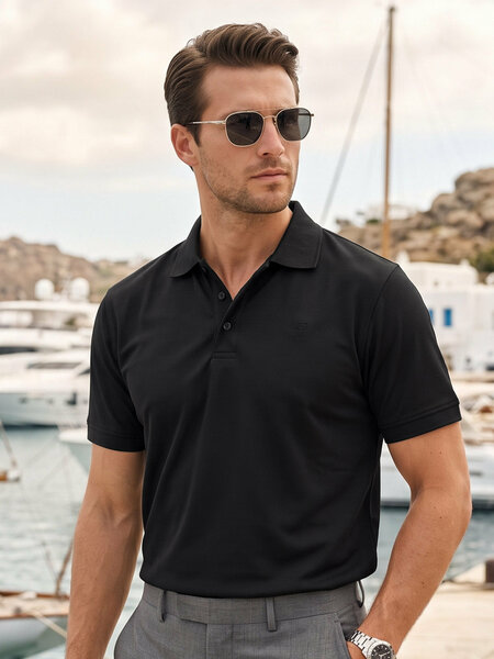 Black Textured Popcorn Polo T-Shirt (POLO-1235)