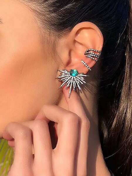 Shein - 1pair Green Cubic Zirconia Marquise Stud earrings for Women Party Wedding Dating Gift