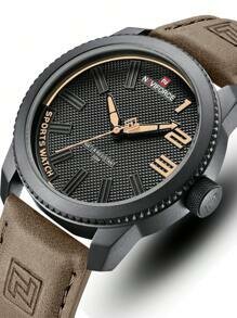 Shein - Men Round Pointer Water Resistant Quartz Watch