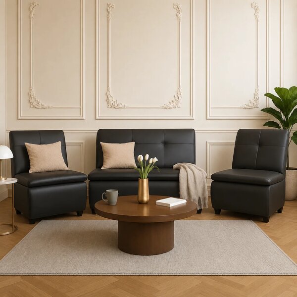 Lazo Premium Leatherette Office Sofa set in Black (Single Seater, 2-Seater, or 4-Seater Bundle)