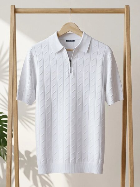 White Knitted Zipper Polo (SKZP-070)