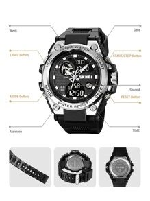 Shein - SKMEI 1pc Black TPU Strap Sporty Stopwatch Alarm Water Resistant Round Dial Digital Watch