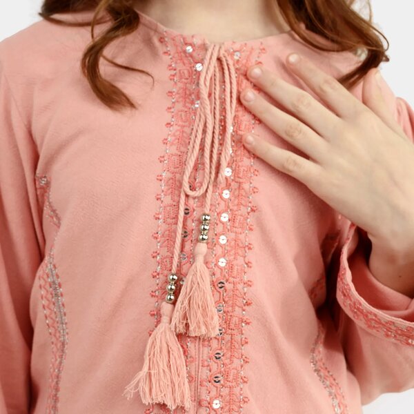 Girls Cotton EMB Top Blush - Peach