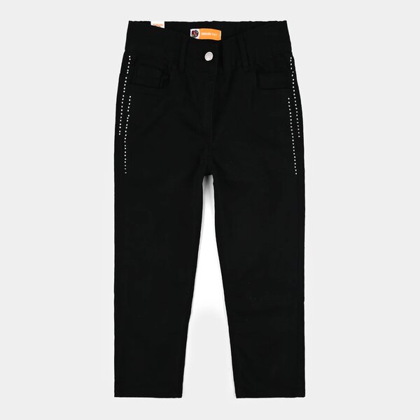 Girls Studded Cotton Twill Straight-Fit Pants – Black