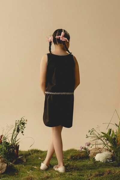 Orchid | Black cotton Co-Ord set with hand-embroidered detailing and square neckline