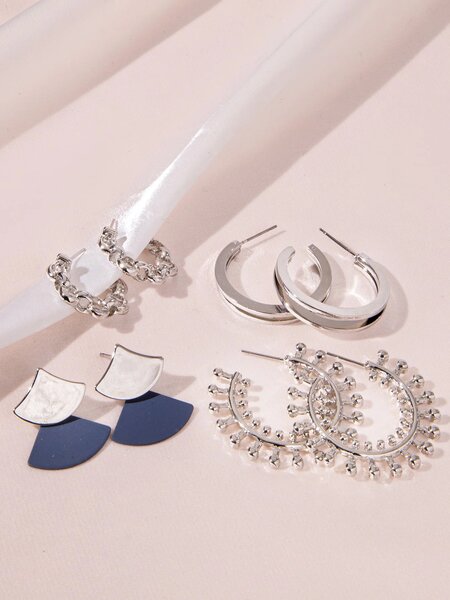 Shein - 4pairs Color Block Geo Drop Earrings