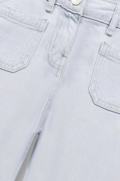 Girls Light Blue Frayed Wide-Leg Jeans