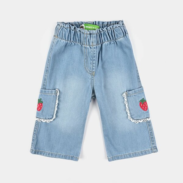 Infant Girls Denim rigid Pant Strawberry-Light Blue