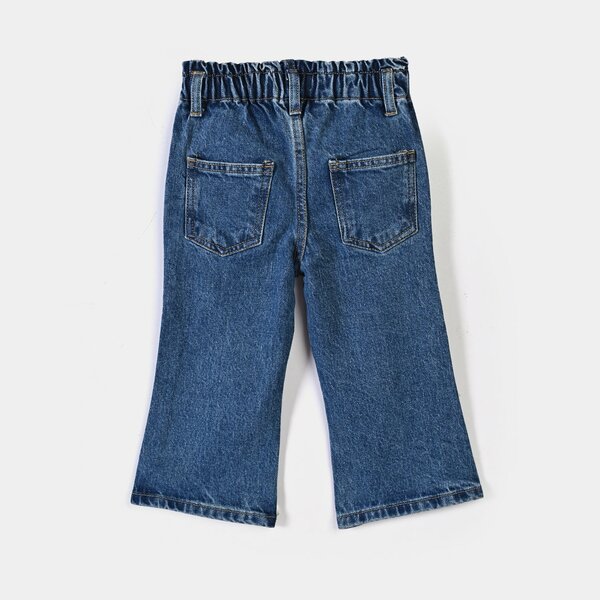 Infant Denim Girls Pant Bow-Mid Blue