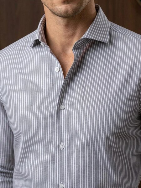 White & Black Striped, Classic Edition, Cutaway Collar Men’s Formal Shirt (FS-3083)