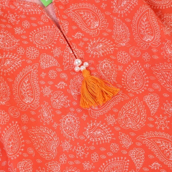 Infant Girls Cotton Poplin Printed 2Piece Rang E Bahar-ORANGE