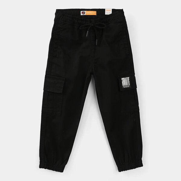 Boys Cotton Twill Pants (Roll Up) - Black