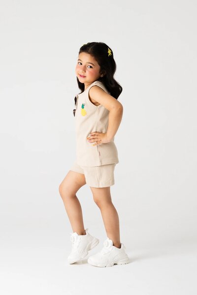 Girls Beige Graphic Co-ord Set