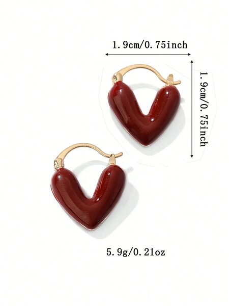 Shein - 1 Pair Elegant And Delicate Heart Stud Earrings, Suitable For Daily Wear