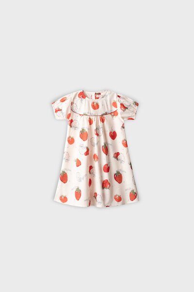 Strawberry Sketch Printed Cotton Dress