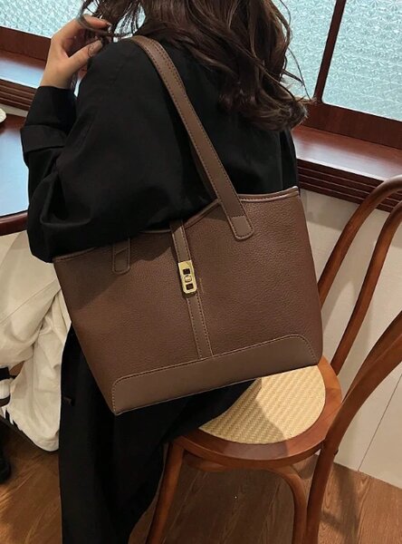 Shein - Elegant Style Plain Large Capacity Shoulder Tote Bag