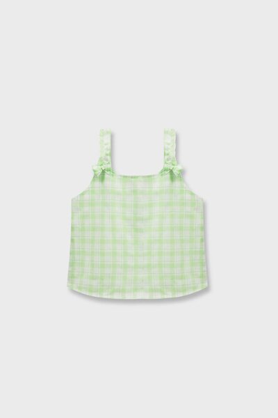 Green Checkered Cotton Strap Top