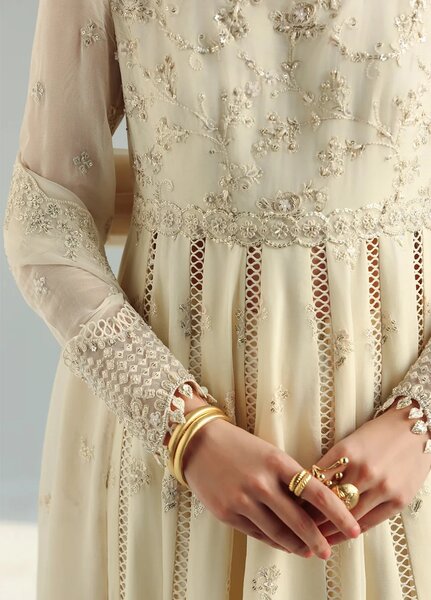 Qalamkar Unstitched Embroidered Chiffon 3 Piece Suit QLK26UCF Amera QCC-07 - Festive Collection