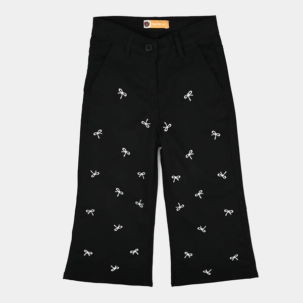 Girls Cotton Twill Pant Bow-BLACK
