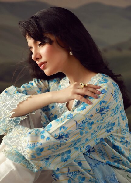 Sahar Unstitched Printed Lawn 3 Piece Suit Azure Jardin - Eid Collection