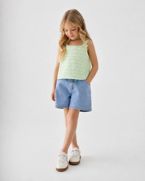 Green Checkered Cotton Strap Top