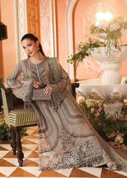 Maria B Unstitched Embroidered Chiffon 3 Piece Suit MB26UCF D1 - Festive Collection