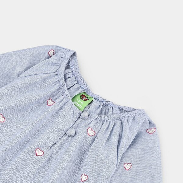Infant Girls Cotton Emb Top Blue Scalloped-BLUE