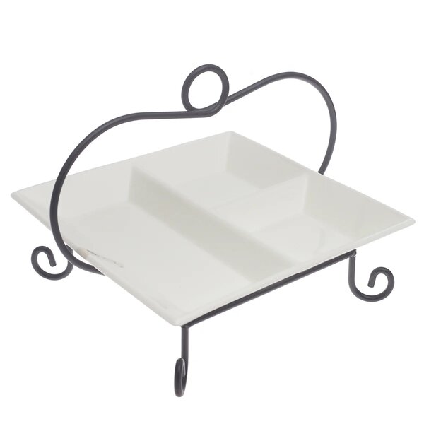 Square Divider Ceramic Serving Plate with Metal Stand – Elegant Symphony Collection