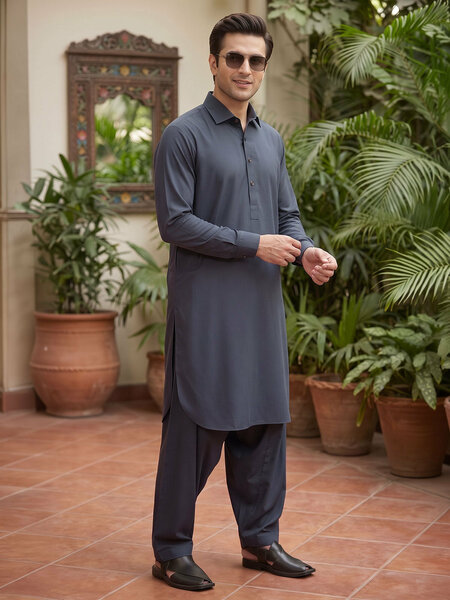 Dark Grey Designer Shalwar Kameez (SK-752)