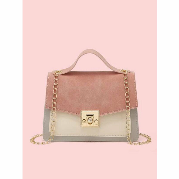Shein - Twist Lock Color Block Flap Chain Satchel Bag- Multicolor