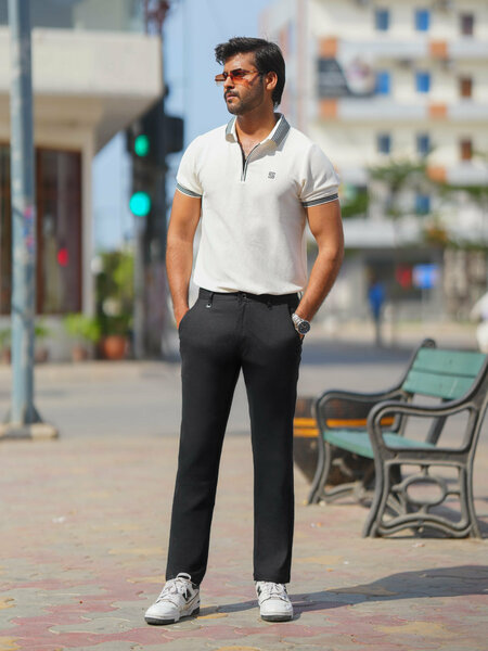 Black Straight Fit Imported Spandex Chino-60