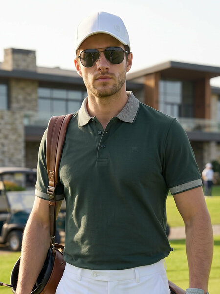 Dark Green Jacquard  Polo T-Shirt (POLO-1192)