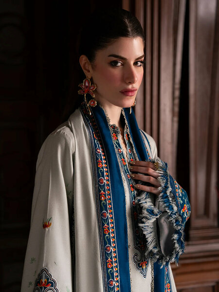 Dulzura by Bin Ilyas Unstitched Embroidered Leather Peach 3 Piece Suit BI26UPD 1024A - Leather Collection