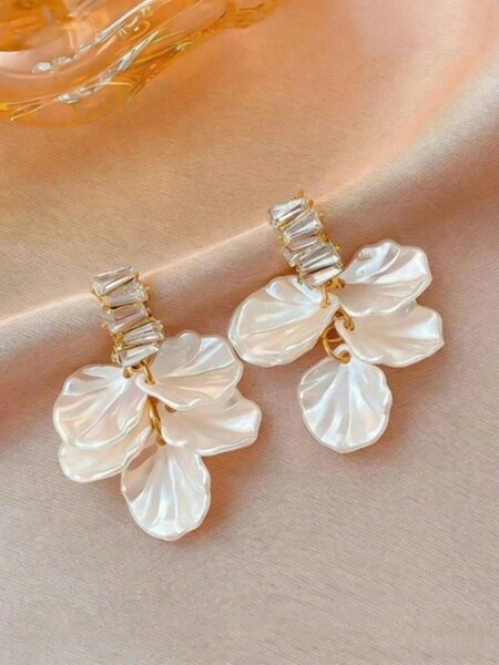 Shein - 10pcs/5 Pairs Rhinestone Flower Petal Faux Pearl Teardrop Heart Stud Earrings