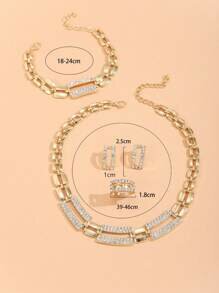 Shein - 5pcs/set Gold-color Zinc Alloy Square Shaped Diamante Decoration Jewelry
