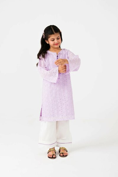 Girls Lilac Chikankari Kurta Shalwar