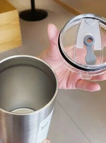 Shein - 1pc Stainless Steel Tumbler With Lid And Straw, 600ml/350ml Insulated Water Bottle