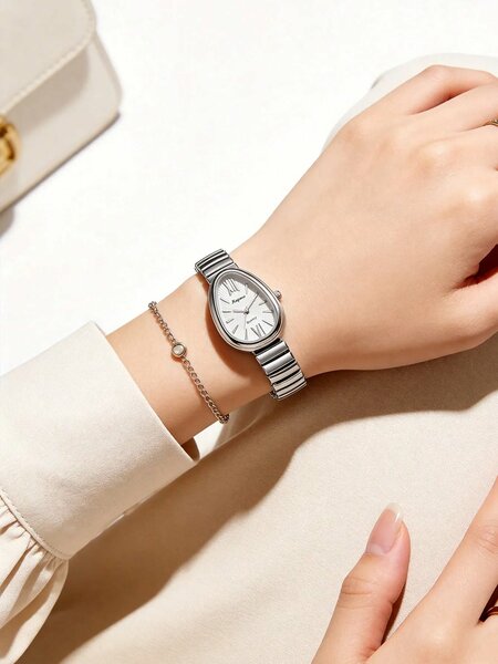Shein - 1pc Unique Elegant Prominent Snake Head Dial Women's Watch - Silver