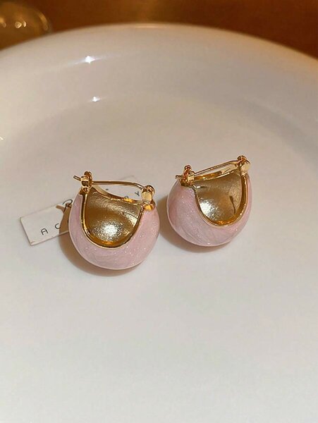 Shein - 1pair Fashion Copper Stone Decor Hoop Earrings For Women For Daily Decoration