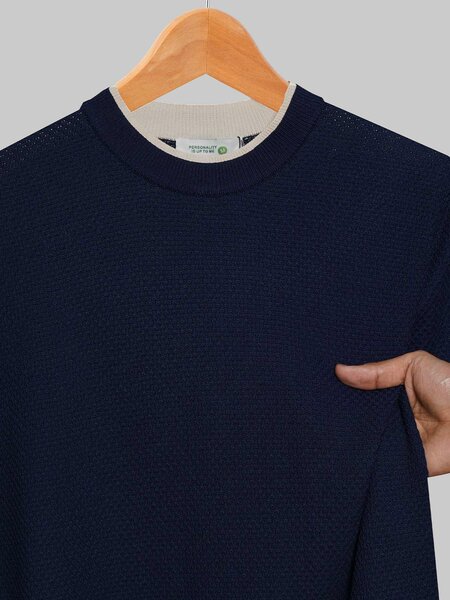 Royal Blue Premium Knitted Crew Neck T-Shirt (SKCN-070)