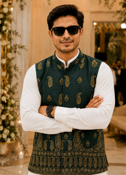 TGM Mens RTW Textured Blended Cotton 3 Piece Suit Artisan Sage Festive Collection