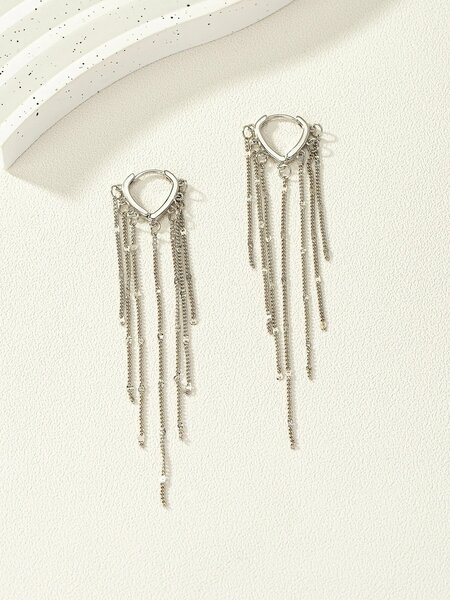 Shein - Chain Tassel Drop Earrings