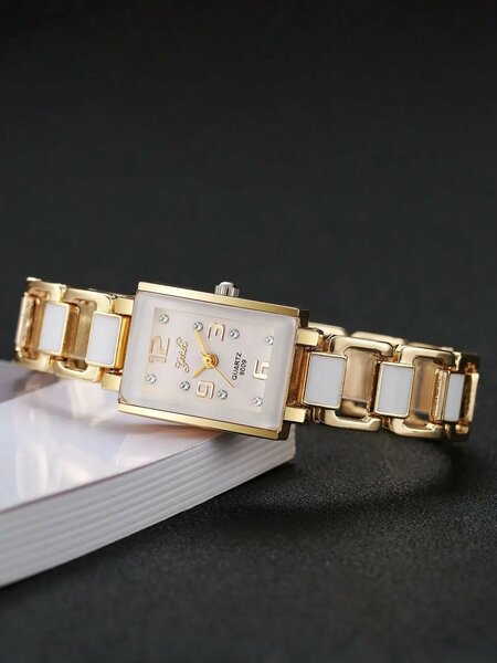Shein - 1pc Classic & Fashion Square Dial Women's Quartz Wrist Watch - White