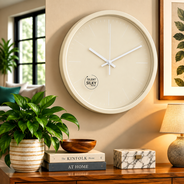 Heritage Pastel Silent Sweep Wall Clock – Minimalist Plastic Frame, Modern Quiet Movement, Decorative Home & Office Clock