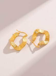 Shein - 1pair Gold-Tone Fashionable Earrings, European And American Style, Advanced Titanium Steel Irregular Ear Clip Stud, Vintage And Trendy, 18K Gold Plated Stainless Steel Twisted Wave Ear Cuff For Women's Accessory