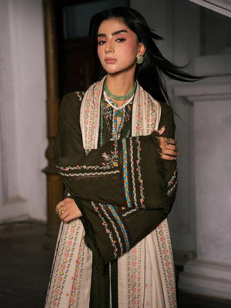 Dulzura by Bin Ilyas Unstitched Embroidered Leather Peach 3 Piece Suit BI26UPD 1021B - Leather Collection