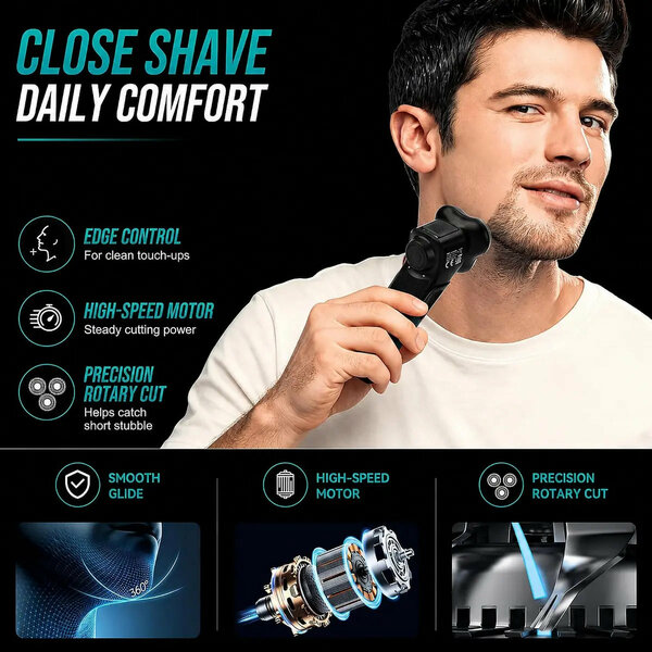 VGR - Electric Shaver for Men with Pop-Up Beard Trimmer, Magnetic Head Rotary Razor