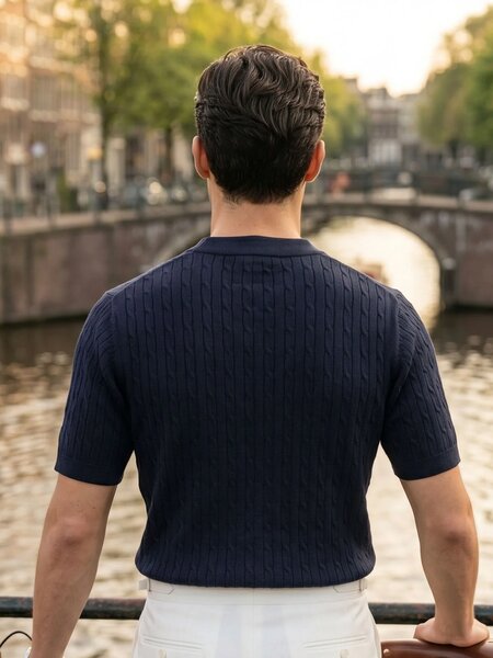 Blue Sweater Knit Henley T-Shirt (SKH-002)