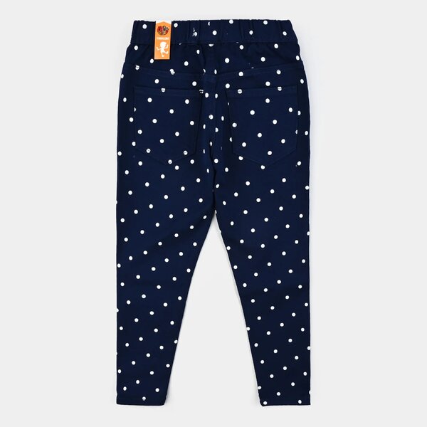 Girls Polka Dot Cotton Twill Jeggings – Navy